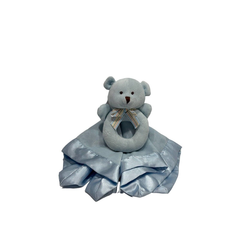 Carters Blue Teddy Bear Baby Round Toy Plush Rattle Lovey Security Blanket